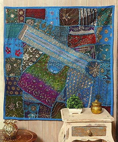 Bhawana Handicrafts Hand Embroidered Wall Hanging Sequin Work Decorative Wall Tapestry Patchwork Table Throw