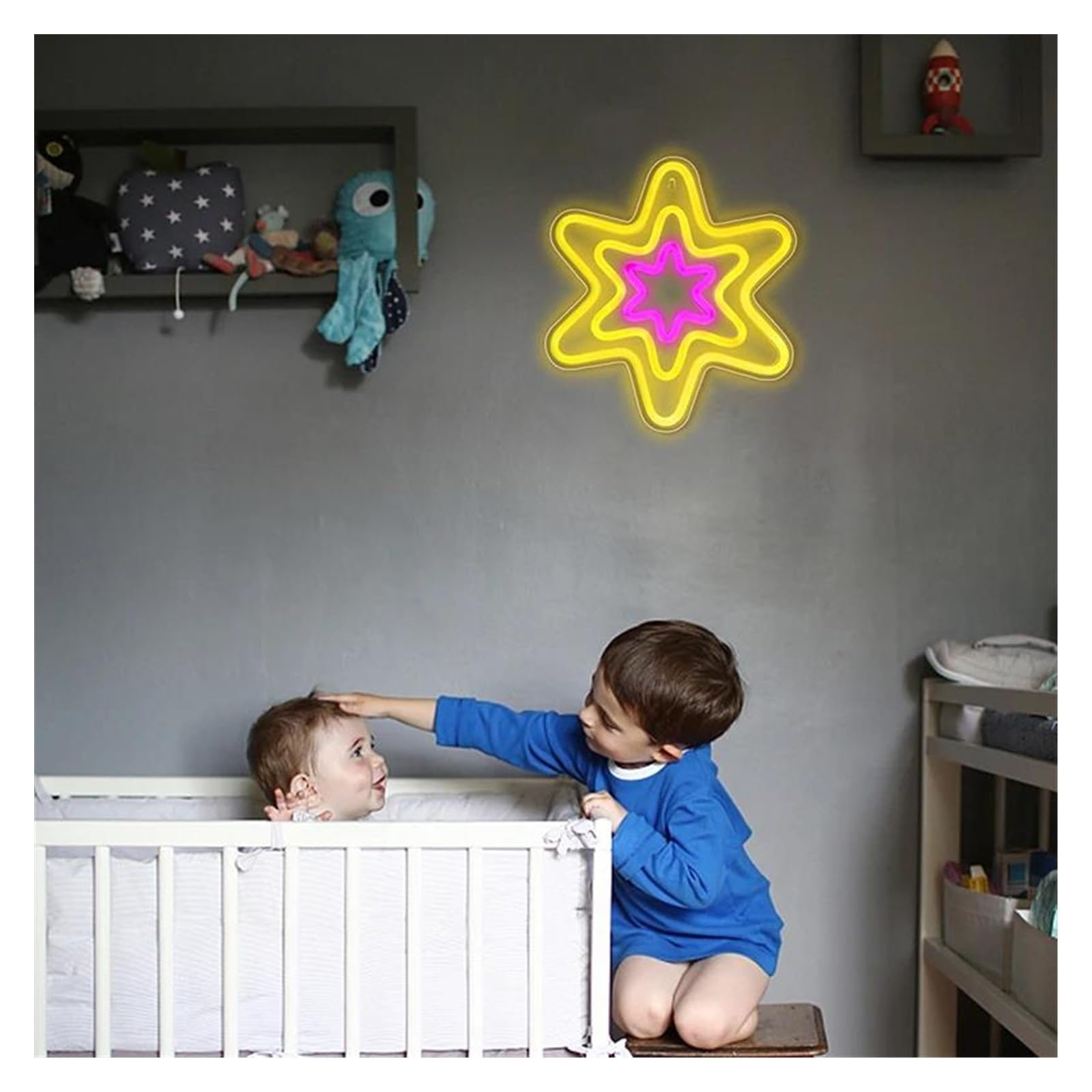 Néon Enseignes lumineuses Decor Panneau Néon Mural LED En Forme D'étoile Hexagonale, Pour Cadeaux De Noël, Boutique De Fête, Décor De Chambre D'enfants Kawaii, Alimentation USB