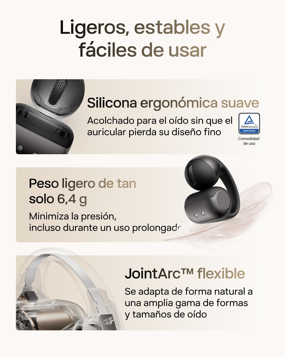 SHOKZ Auriculares Open-Ear Clip-on OpenDots 2,Dolby Audio,40h batería,Negro | con Grave Profundo | Reducción Ruido con IA | Bluetooth 6.1 | Resistentes al Agua IP57 | Carga rápida inalámbrica