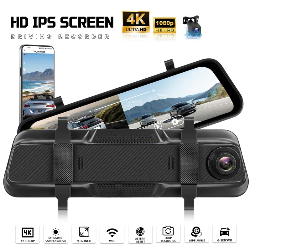 Cámara frontal de coche evite puntos ciegos con espejo retrovisor 4K de gran angular 4