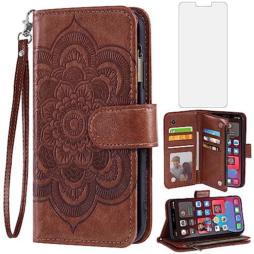 Protection iPhone 12 Pro Max verre trempé étui rabat porte-carte de crédit 5G