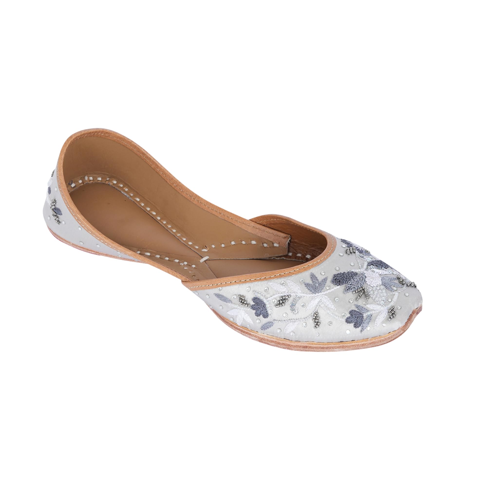 Women embroidered Mojaris Flats | Grey-image-9