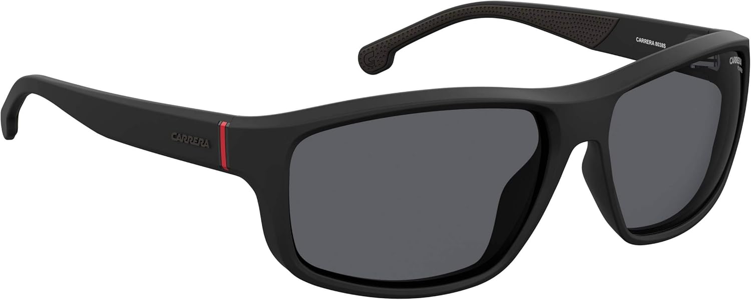 Carrera Men's 8038/S Rectangular Sunglasses, Black/Polarized Gray, 61mm, 15mm