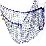Enviamos desde España. Hogar y Mas Red de Pesca Decorativa Azul con Conchas, Grande 400x200 cm. Decoración Pared Marinera/Naútica.