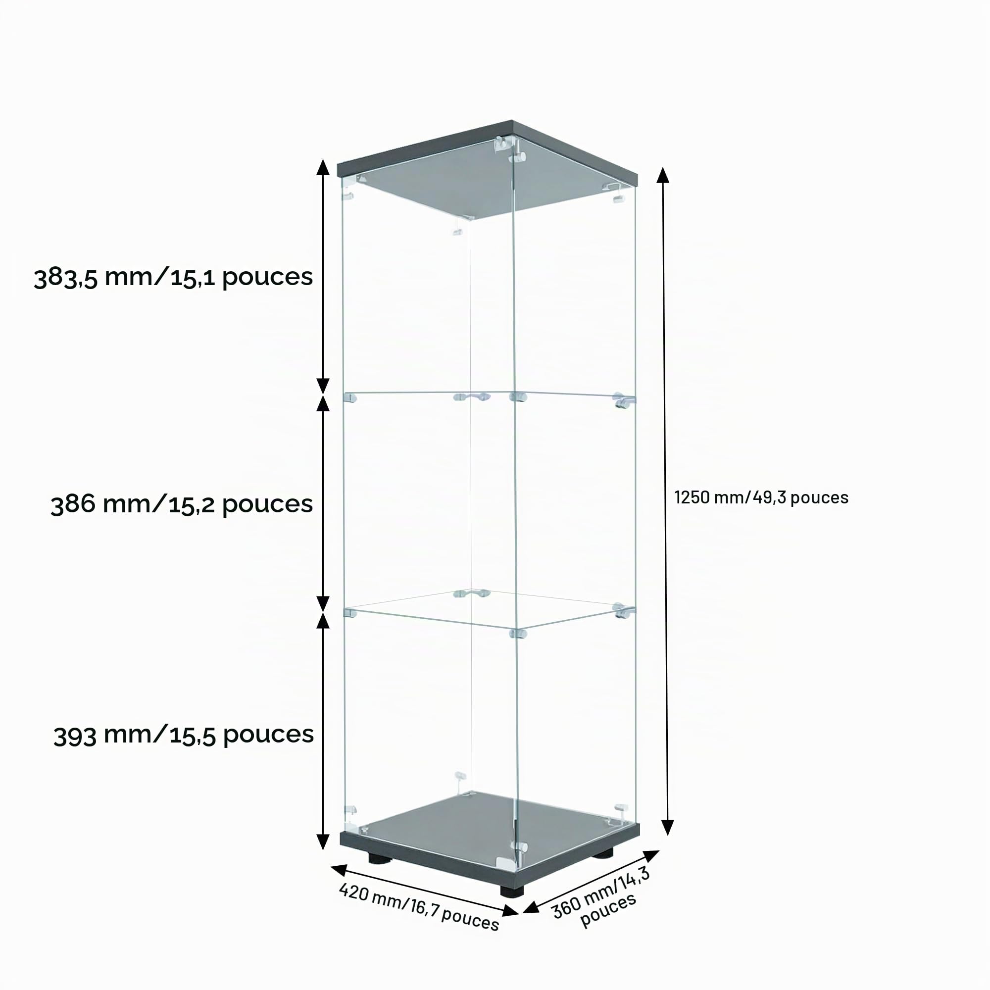 Générique Vitrine en Verre, Armoire de Collection Moderne en Verre à Trois Couches avec LED und Porte,Verre trempé Transparent Vitrine de Collection pour Chambre, Salon et Salle à Manger