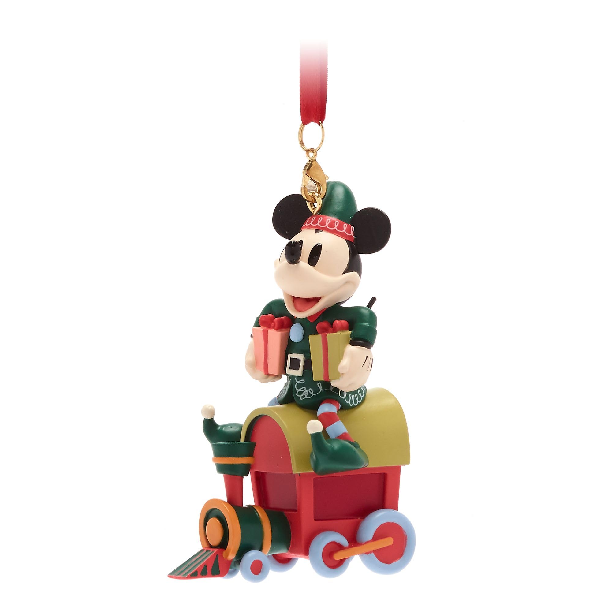 Disney Store Official, Mickey Mouse, Adorno Navidad, 9 cm/3,5 '', Bola para árbol de Navidad o decoración para sobremesa, Mickey Mouse con Vestido de Elfo navideño