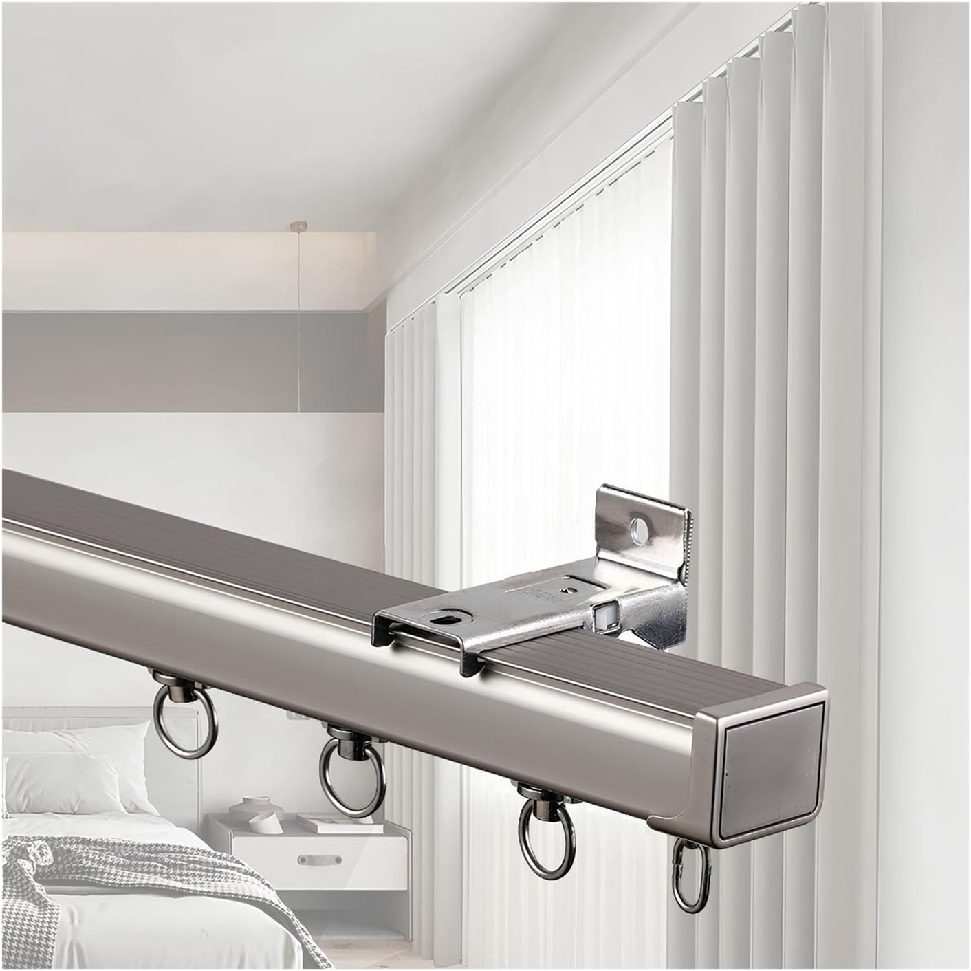 Heavy-Duty Aluminum Curtain Rails - Ceiling Track for Room Dividers & Privacy - 500cm (Champagne) - Ideal for Bedroom & Living Room Separation