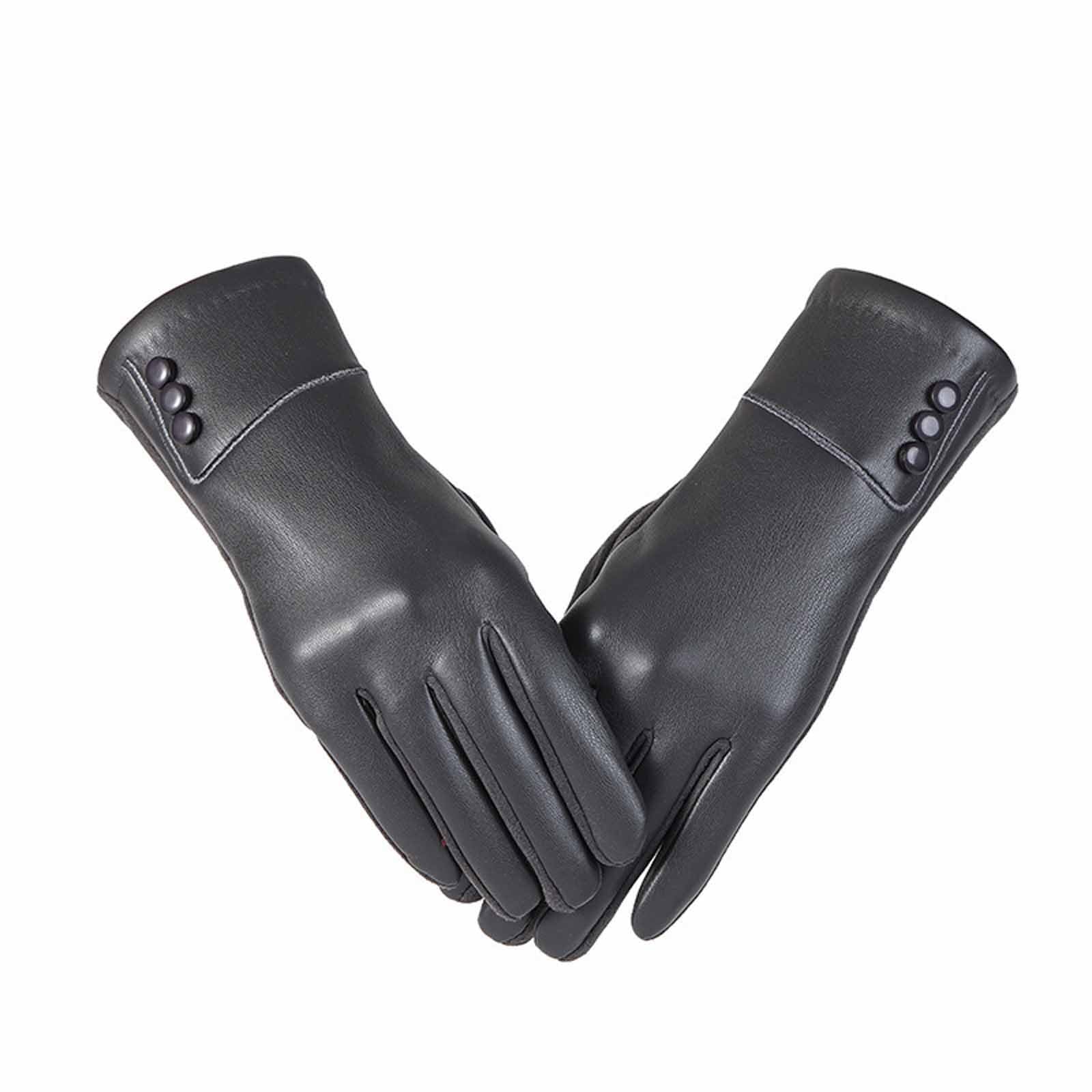Women Leather Touch Screen Gloves, Winter Gloves for Ladies, Warm Touchscreen Windproof Texting Cashmere Lined Gloves