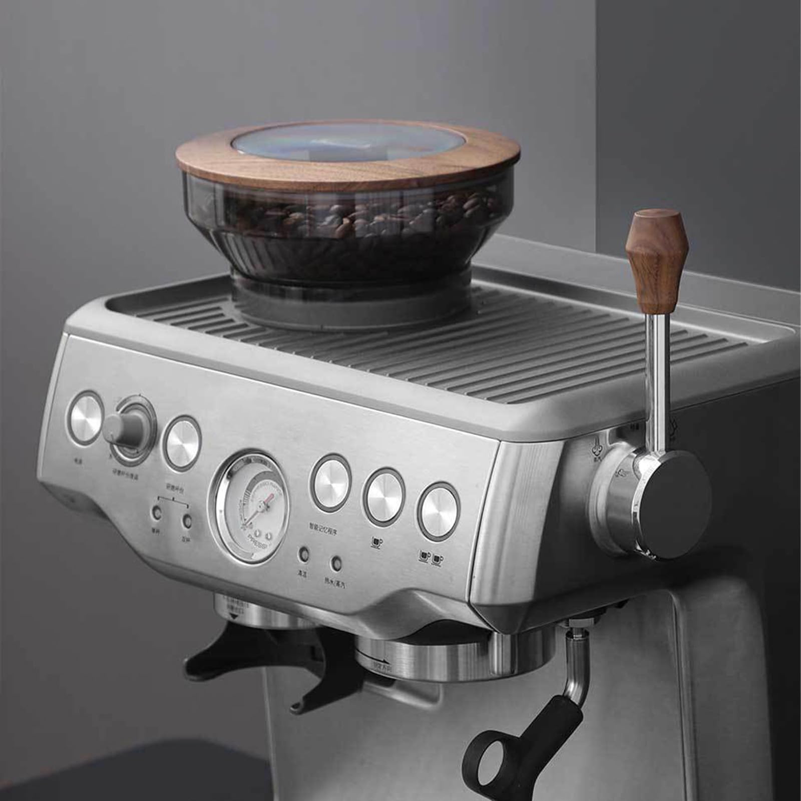 Maschinen Dampfhebel und Walnuss Dosiertrichter Abdeckung für 870 875 876-Modifikations Kaffeezubehör Dauerhafte Kaffeemaschinen Knopfschalter Modifizierte Hebel Walnüsse Bohnenfach Deckel