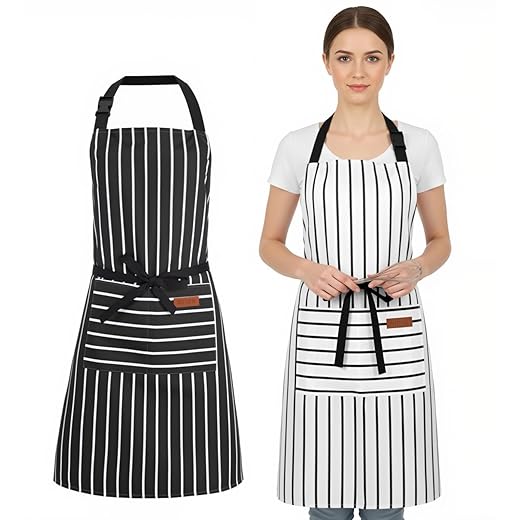 Kitchen Cooking Aprons Double Sided Adjustable Bib Chef Apron with 2 Pockets for Women Men Gardening Cooking Art Painting