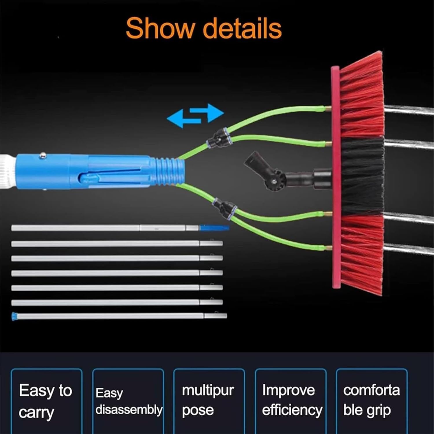 プロフェッショナル伸縮式ウィンドウクリーニングポールキット、10.5m 給水 ブラシ&amp;スクイージー 窓、ソーラーパネル、車、