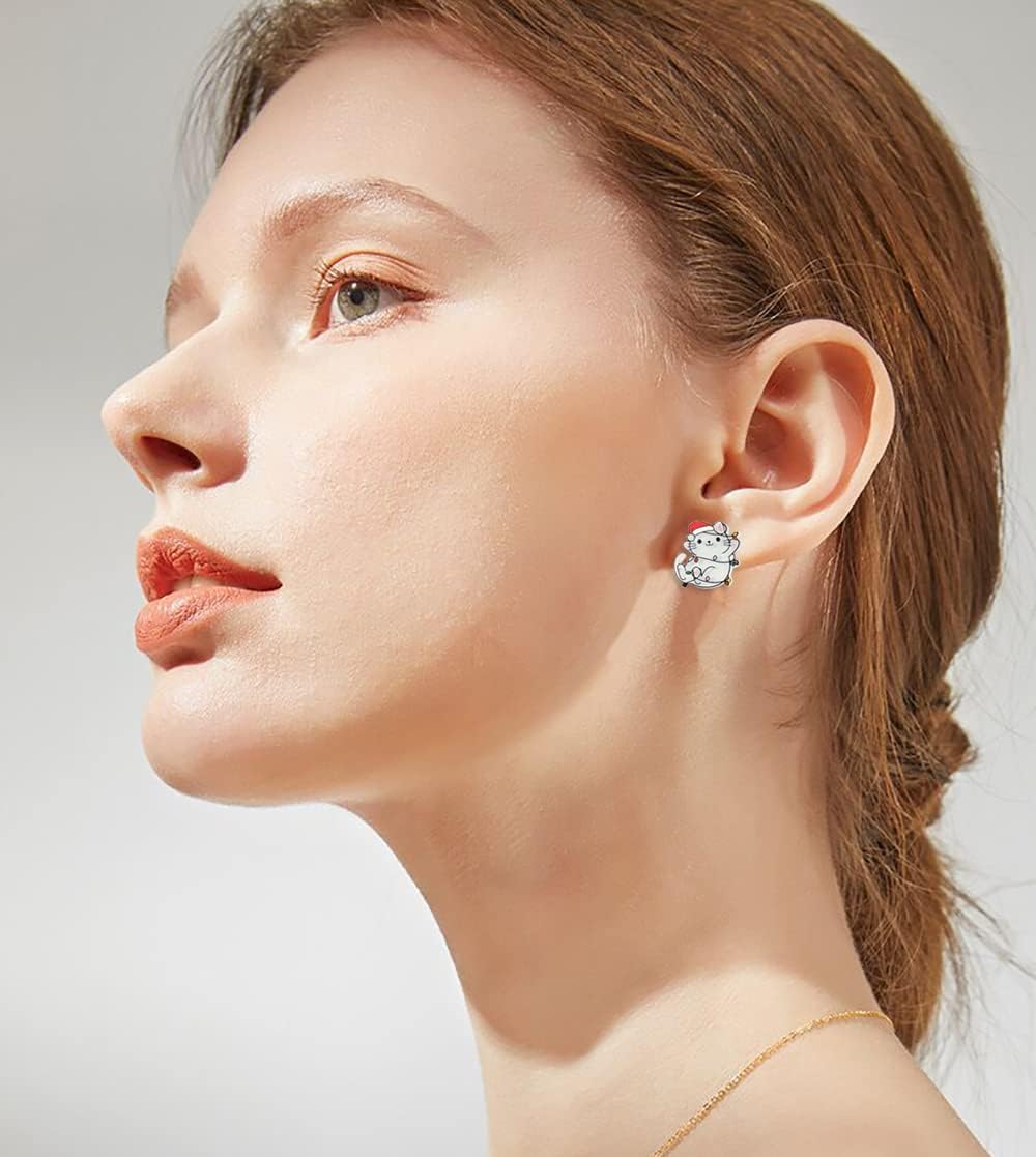 4 Pairs Acrylic Christmas Holiday Small Stud Earrings for Women Teen Girls Chritmas Tree Cat Pet Wreath Garland Biscuit Pierced Studs Earring Cute Xmas Festive Party Decorations Accessories Jewelry - Image 3