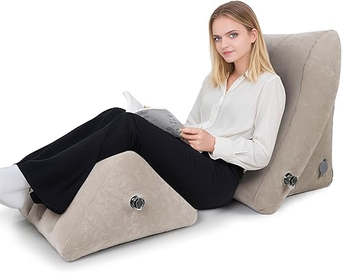 Juego de almohadas inflables de cuña para cama, 2 almohadas ajustables para sentarse con funda de malla extraíble, soporte poscirugía para aliviar