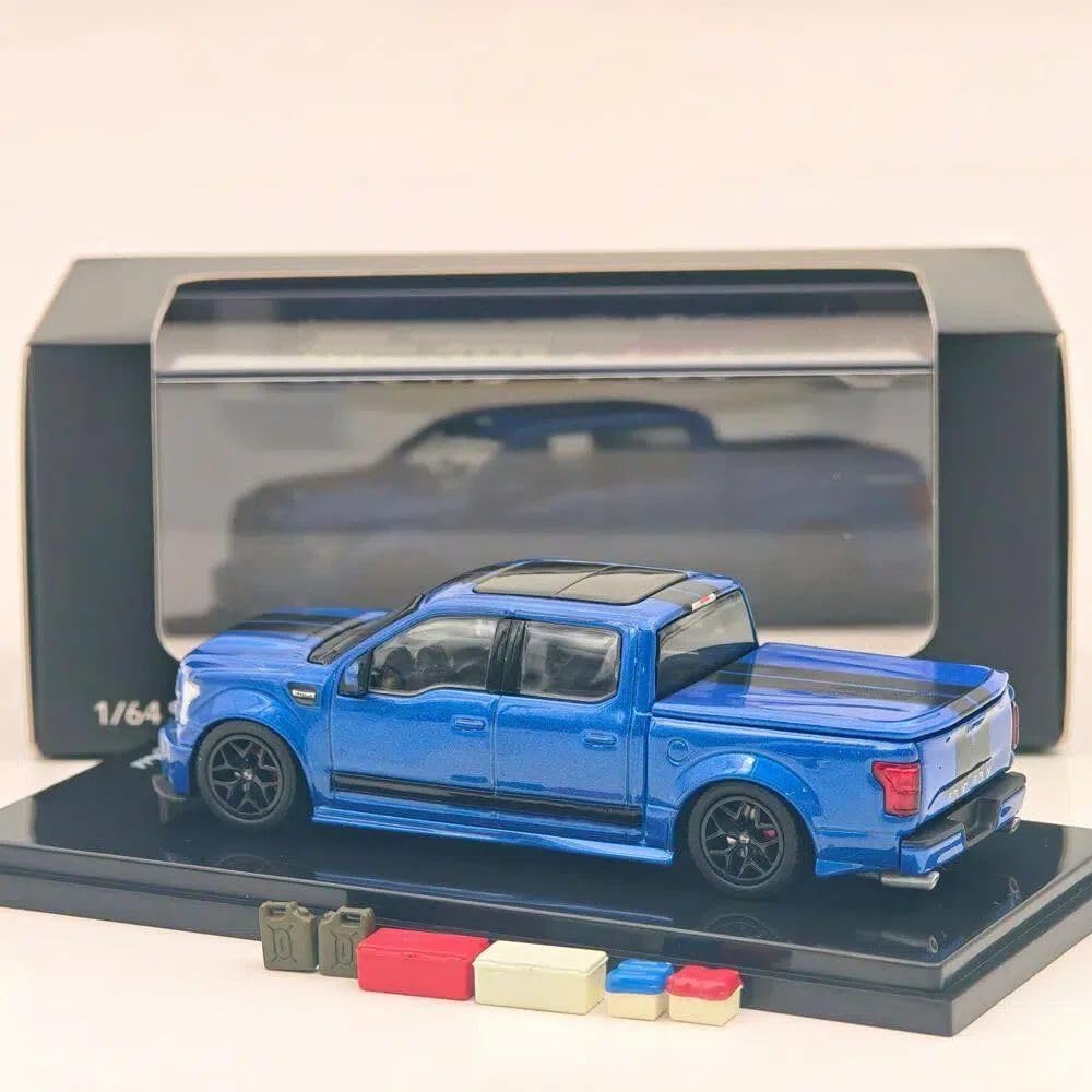 Funny Model 1/64 Scale Sport Pickup Truck Model, Blue Body with Black Stripes Design, Realistic Diecast Mini Truck with Accessories, Adult Collectible Ornament, Hobby Display Gift, 14+ image 2