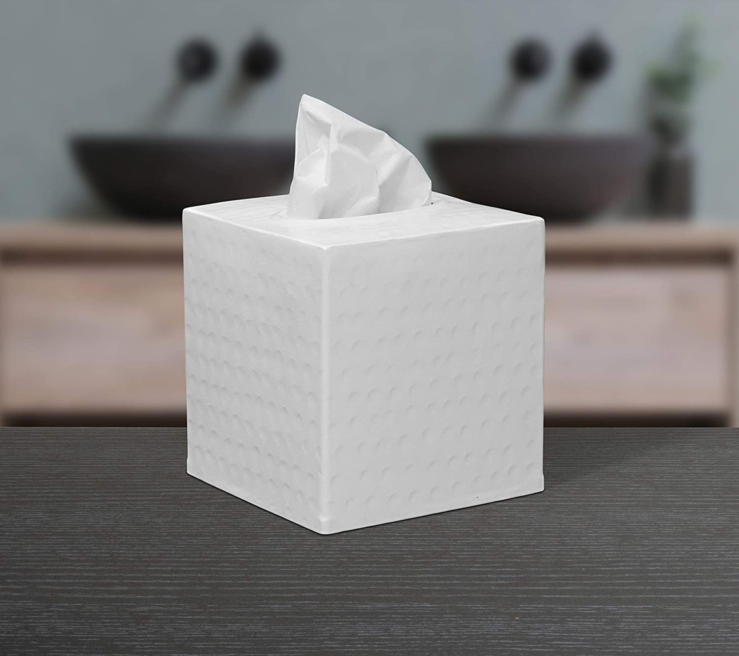 Monarch Abode Tissue Box Cover, Hand Hammered, Metal, Square Tissue Box Holder, White : Everything Else
