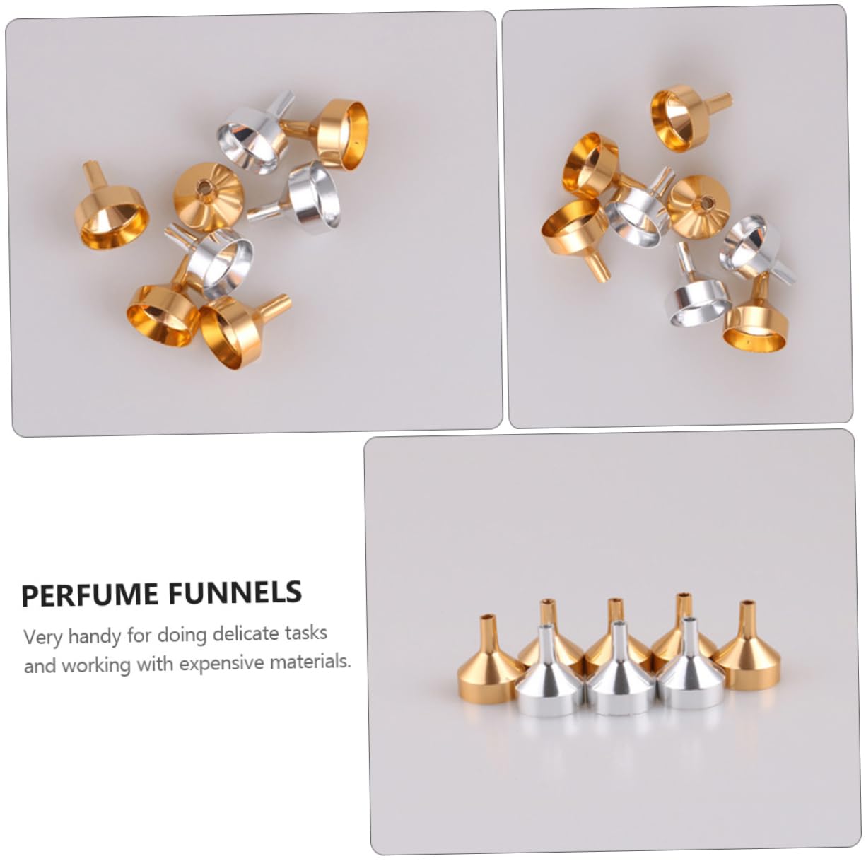 Anneome 48piezas Embudo De Metal Reutilizable Para Recarga De Perfumes y Aceites De Plateados Mini Para y Cosméticos Para Transferir Sin Derrames