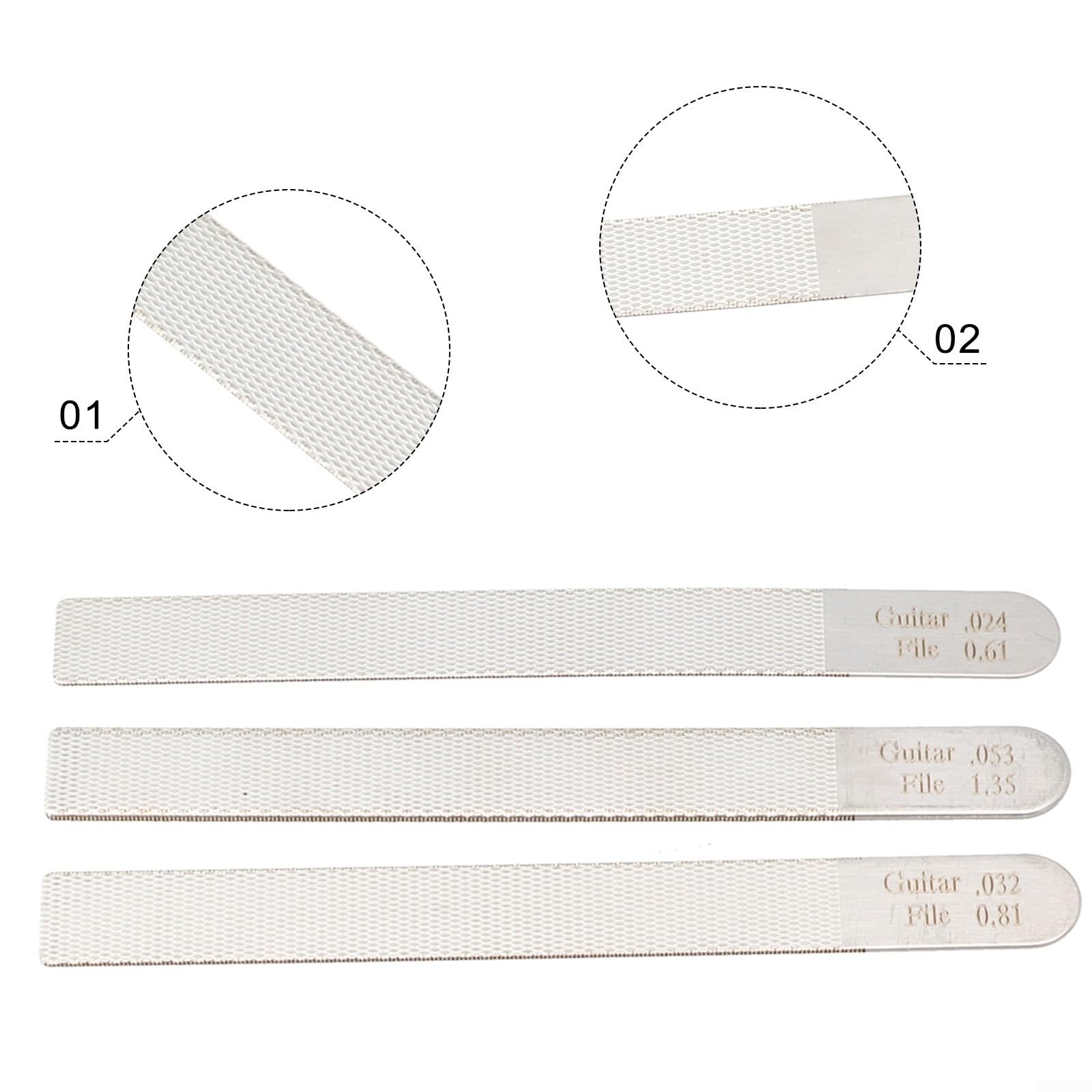 Juego de 3 limas de tuerca de guitarra, kit de reparación de guitarra de acero inoxidable, kit de reparación de limas de traste de guitarra para la mayoría de guitarristas, luthiers, bajistas