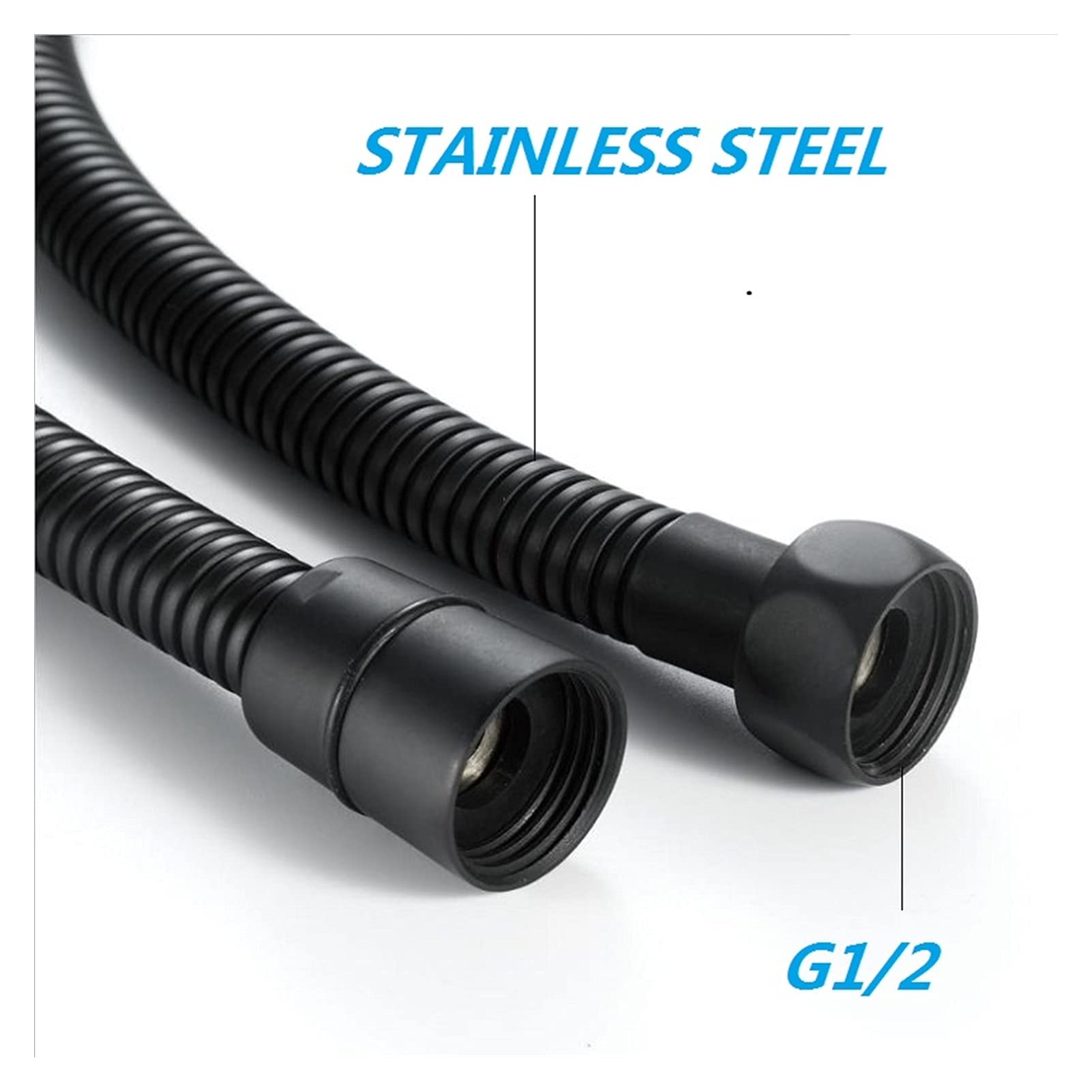 yaoqijie Opaco Nero 1,5 m 2m Tubo Doccia Tubo Flessibile Morbido Tubo Doccia Comune Bagno Flessibile Tubo dell'Acqua dell'Acciaio Inossidabile Lasting (Length : 200cm, Specification : DN15)
