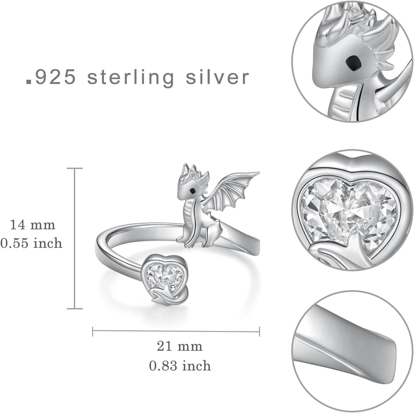 TYSO Dragon Rings for Women 925 Sterling Silver Dragon Open Ring Dinosaur Adjustable Rings jewelry Gifts for Women - Image 6