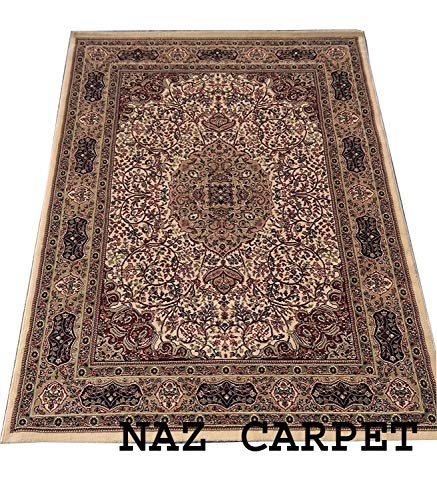 Image of Kashmiri Traditional Woollen Carpet with Advanced 1 Inch Thickness & Classical Look 150x200cm (5x7 Feet) Color Ivory
