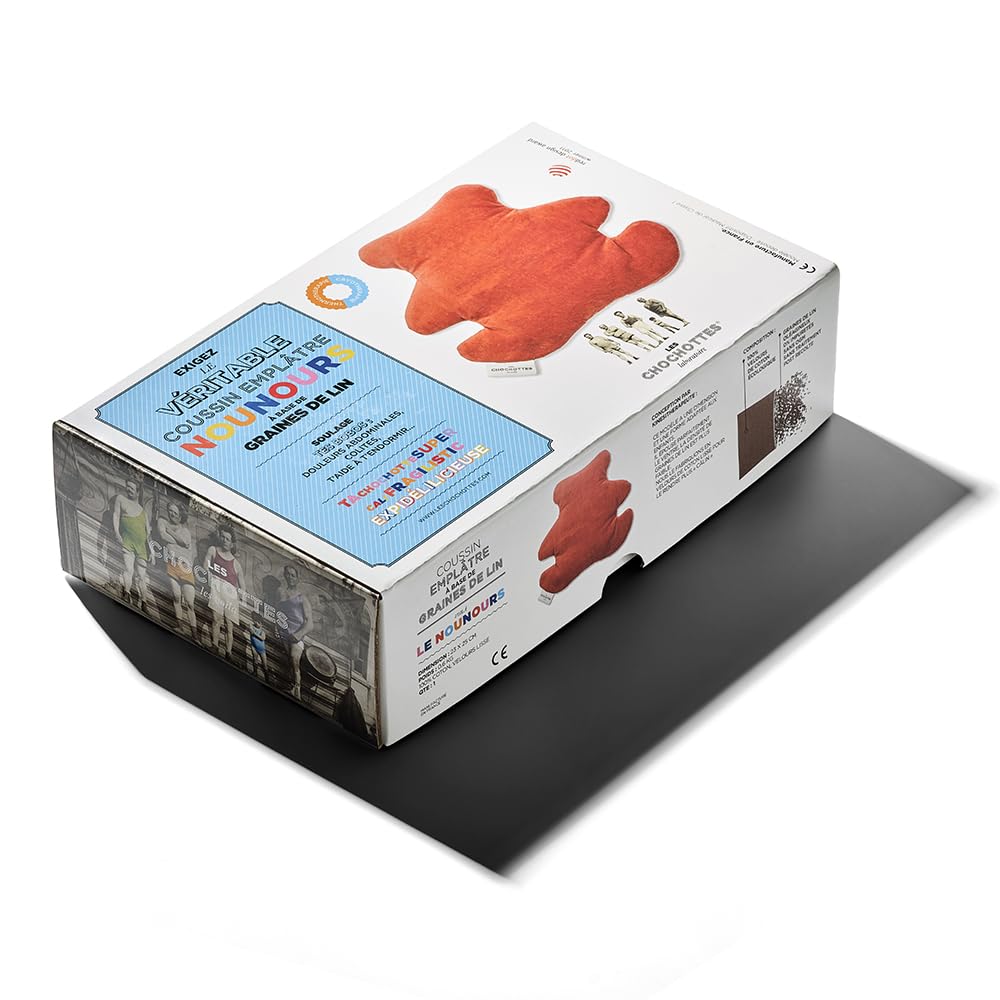 Coussin Emplâtre Chauffant Nounours en graines de lin velours doux - Bouillotte peluche micro-ondes - Dispositif médical, colique bébé, aide pour s'endormir - Chaud/froid - Fabriqué en France 23x25 cm