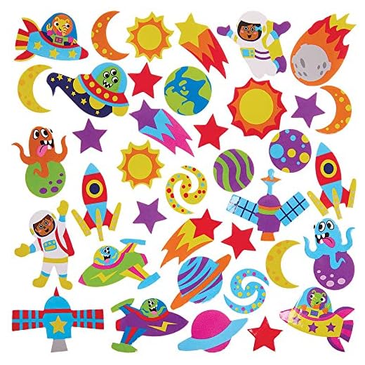 Baker Ross FX140 Pegatinas de Espuma Sistema Solar - Paquete de 100, Pegatinas para Niños