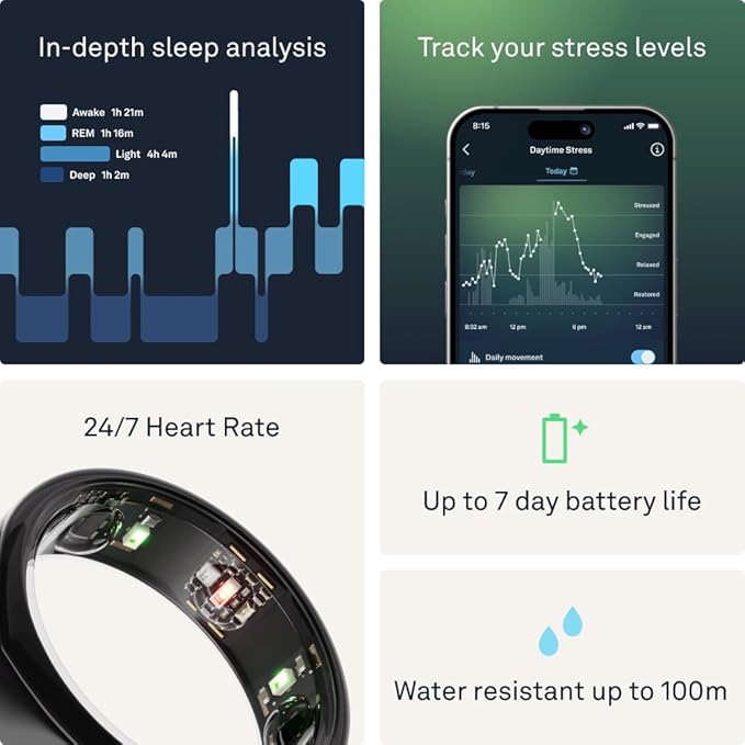 Oura Ring Gen3 Heritage - Black - Size 6 - Smart Ring - Size First with Oura Ring Gen3 Sizing Kit - Sleep Tracking Wearable - Heart Rate - Fitness Tracker - 5-7 Days Battery Life