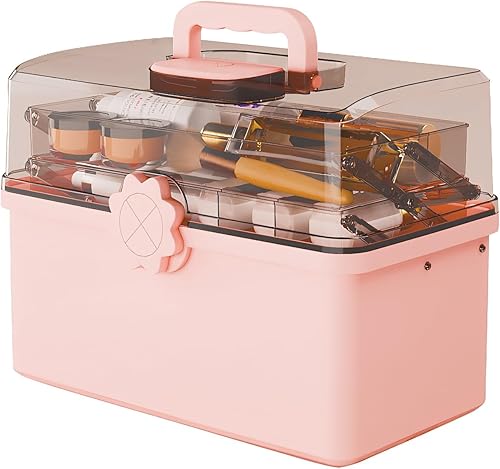 Pulseplay Organizador de almacenamiento de maquillaje plegable de 3 capas con asa, caja de almacenamiento de cosméticos portátil de gran capacidad