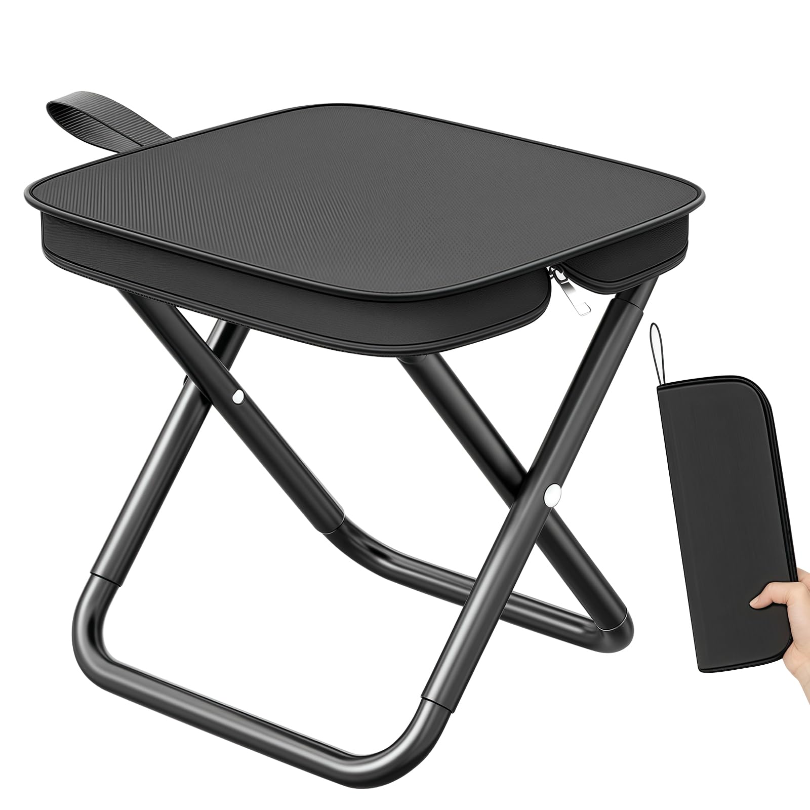 Tabouret De Camping Pliable Pmueuff - Léger 0.5kg - Charge 150kg - Sac Intégré - Parfait Randonnée, Pêche, Plage