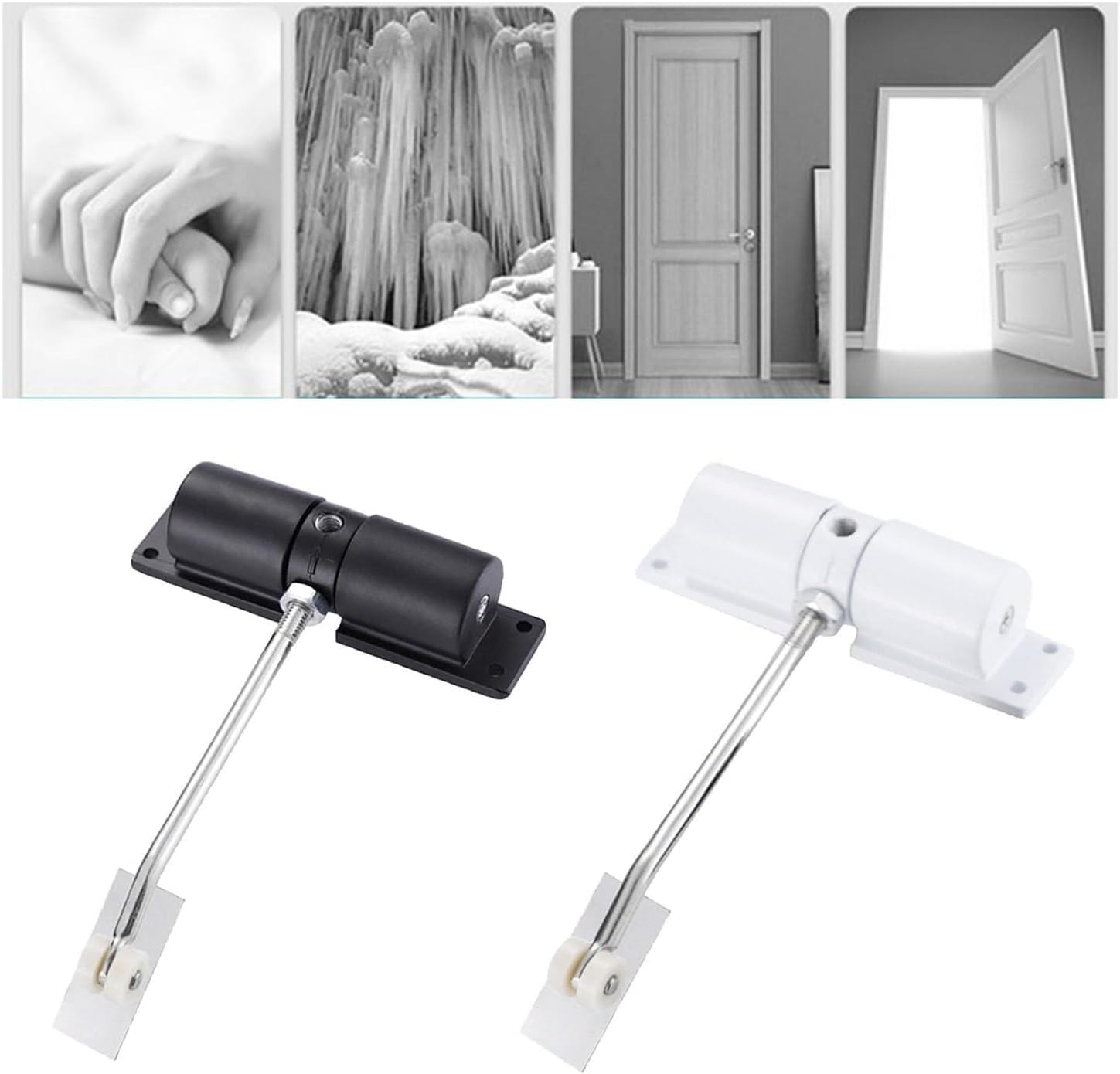 Automatic Door Closers,Door Closer Easy Install Quiet Adjustable Automatic Door Closer for Home Garage Shed Garden Door Closer Mounted Double Spring Door Opener (Color : White)