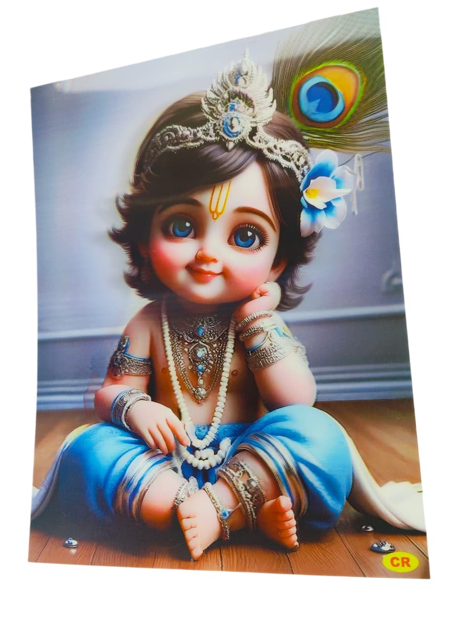 3D lenticular Devotional Art Print with Living Eye Effect | Premium Optical Photo for Framing & Wall Décor (Radha Krishna AND moon Theme) (3D-KRSNA-SIT-DOW-LNTCLR-PHTO)