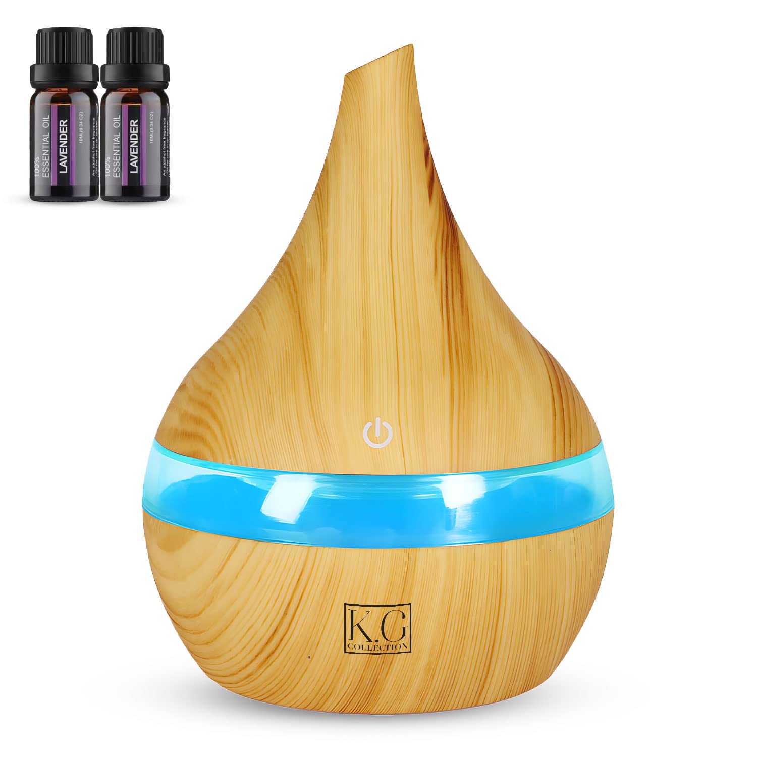 K.G Collection Aromatherapy Humidifier Plus 2 Essential Oil Bottles - Mini Atomization Humidifier 300ml, Diffuser with 7 Ambient Light Settings, Lavender Essential Oils