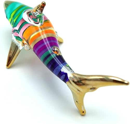 Miniatura 25 de Figuras pequeñas en miniatura de tiburón, animales pintados a mano, arte de vidrio soplado, regalo coleccionable para decorar (multicolor)