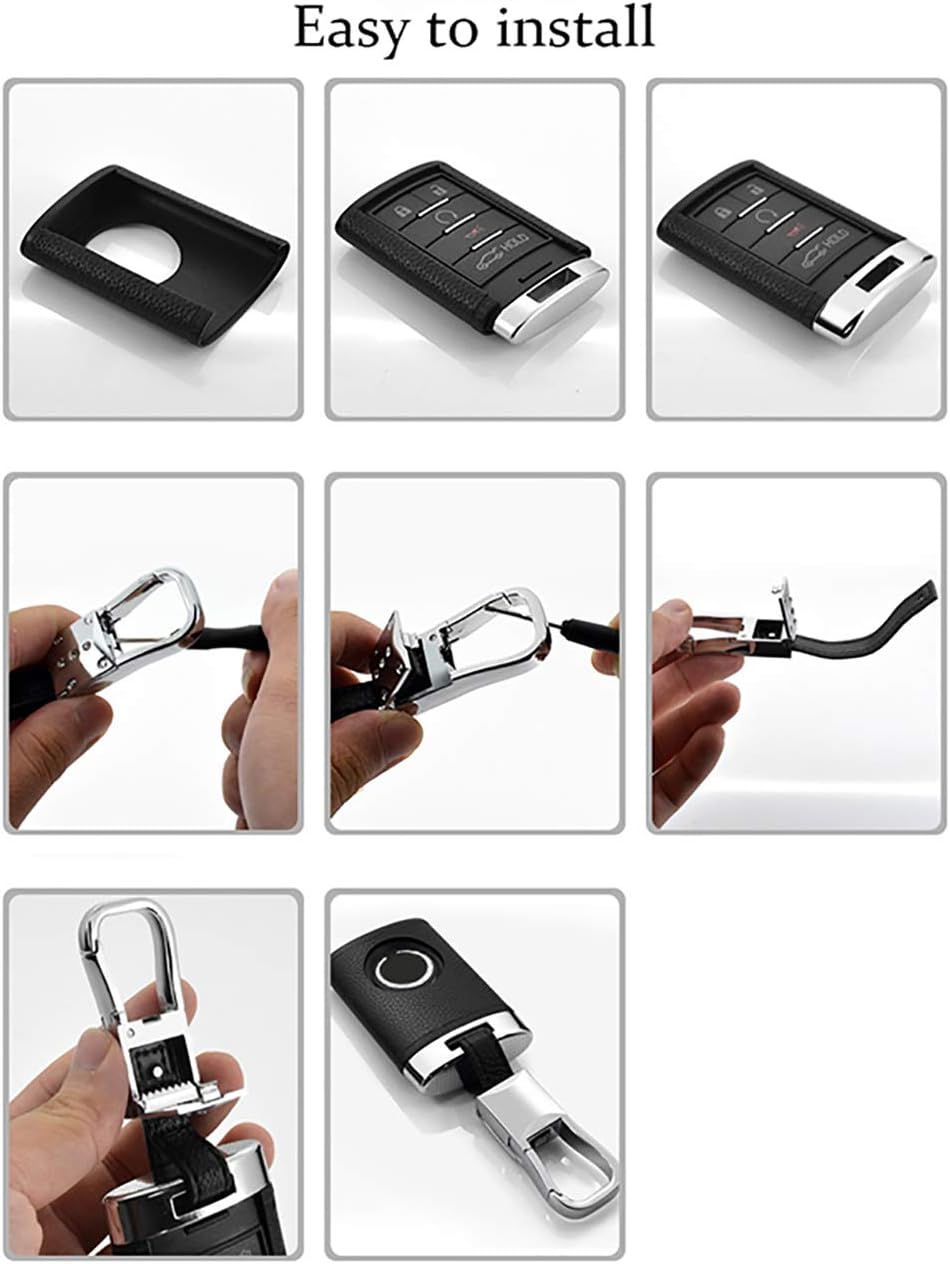 Ontto Key Fob Case Cover ABS Plastic and Leather Key Protector Holder Jacket Fits Cadillac CTS XTS ATS SLS SRX C7 Corvette (White)