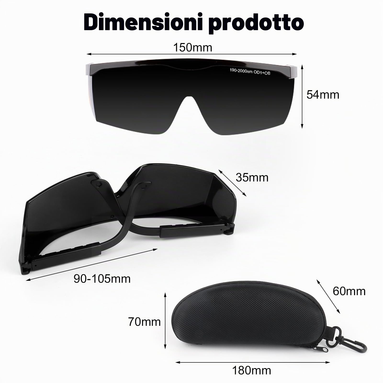 Occhiali di Protezione Laser IPL 190nm-2200nm, ELEPRUC Occhiali Luce Pulsata, Occhiali Protettivi per Operatore Cosmetologia, Depilazione Laser, Terapia della Luce Rossa