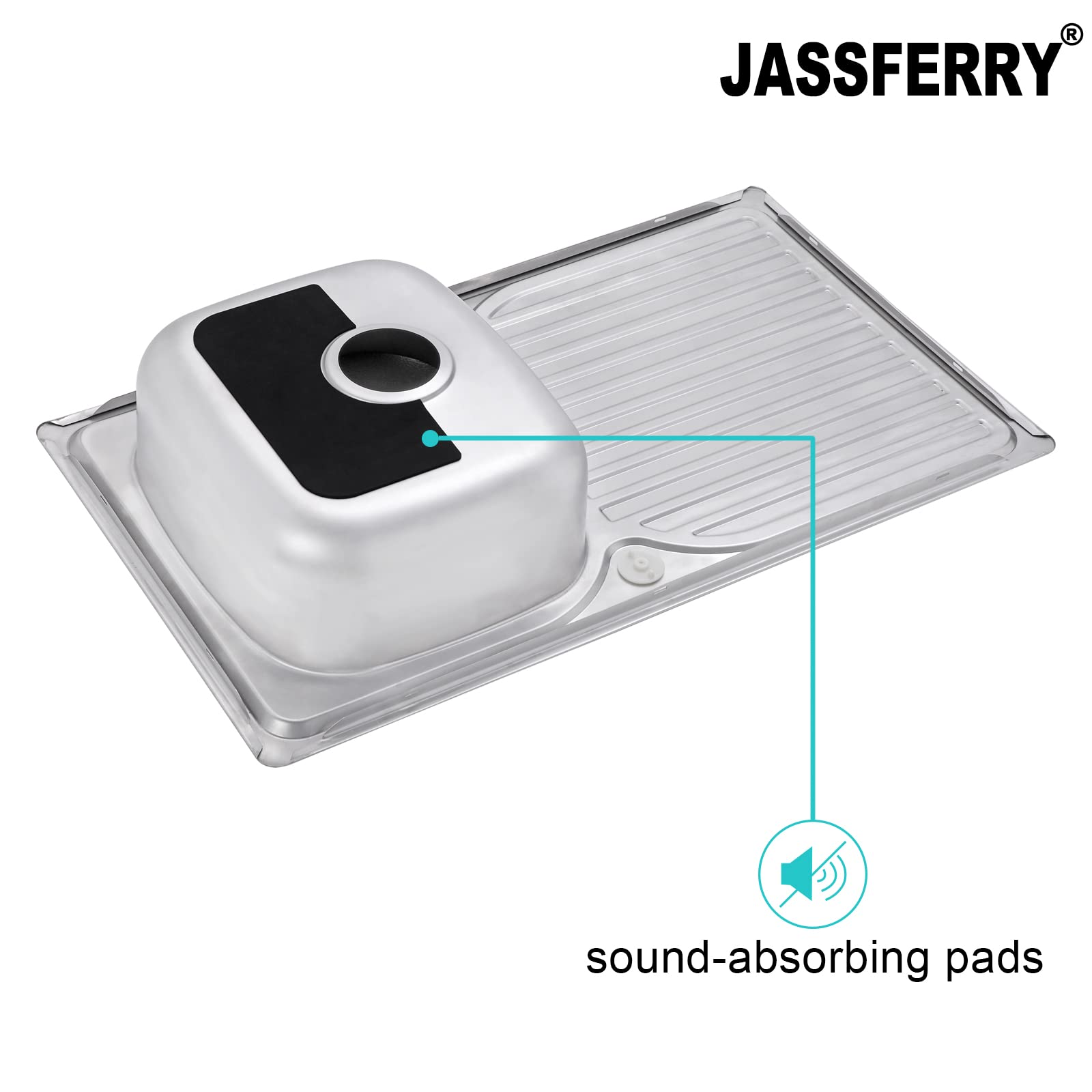 JASSFERRY Fregadero de cocina un seno, de Acero Inoxidable, escurridor reversible, con colador de residuos 860 x 500x160mm