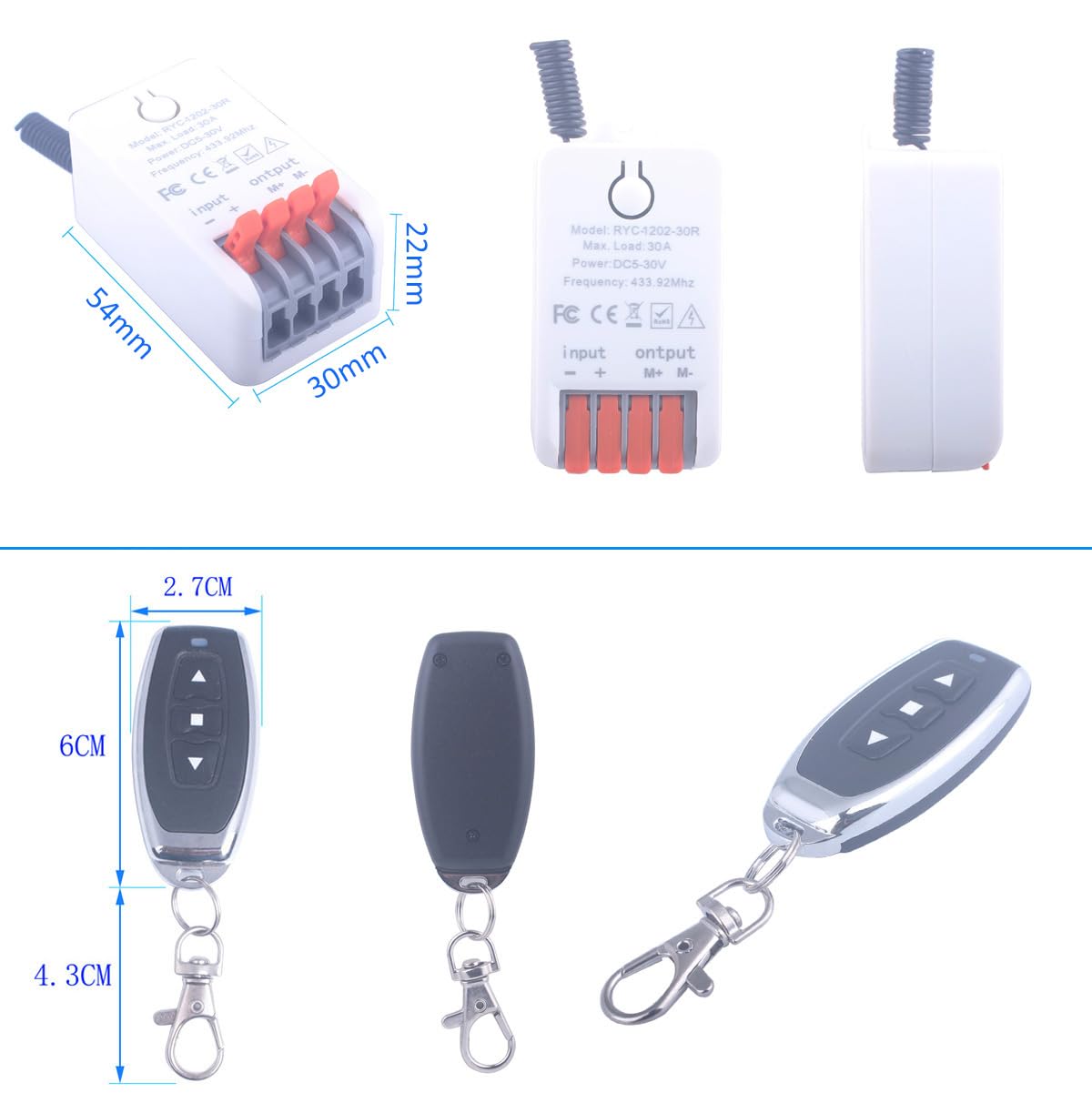 5V-30V 12V Commutateur de commande à distance avant/arrière pour moteur,mini-commutateurs relais sans fil récepteur, contrôleur d'actionneur linéaire pour à mouvement (Blanc)