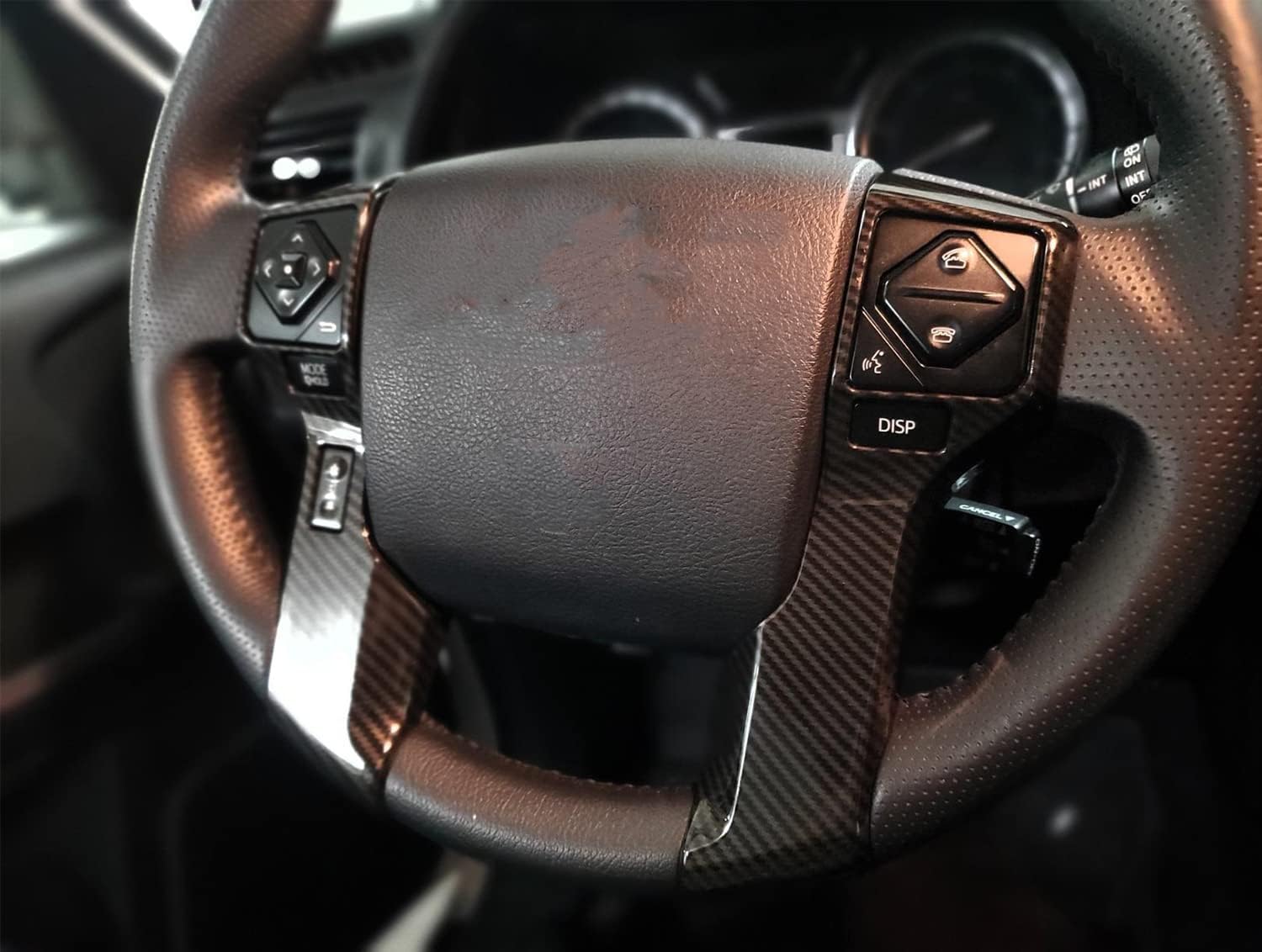 Interior Car Accessories Fit for Toyota Tacoma 2015-2020,Tundra 2016-2021 Steering Wheel Button Frame Cover Trim Carbon Fiber Stytle (Middle Configuration 3+2 Holes)