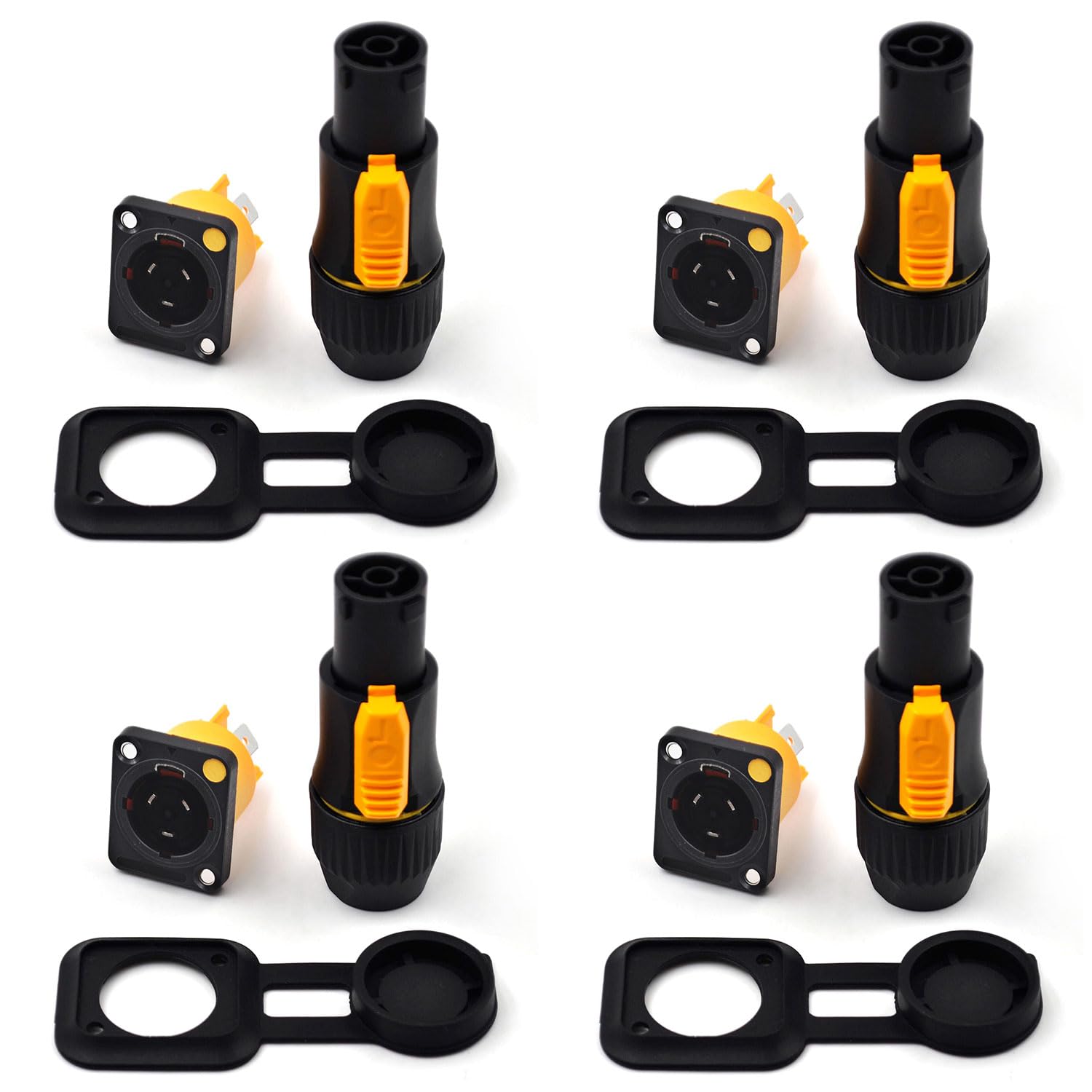 (4-Pack) Outdoor Protection Waterproof Locking Female Connector to Male Socket, Powercon 20A, IP65 Chassis