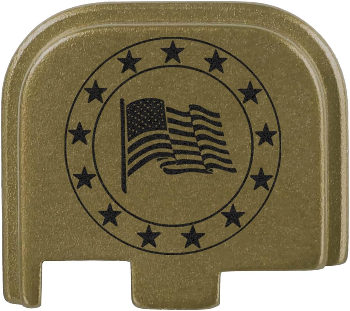 NDZ Performance Slide Cover Back Plate for Glock 43 43X 48 & PSA Dagger Micro – Aluminum Upgrade with Black Engraving – US Flag Wave Star Circle – Olive Drab Green