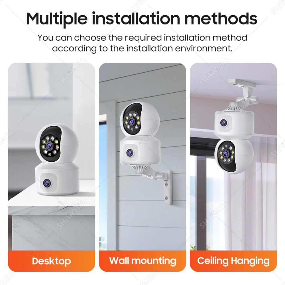 SHIWOJIA 2K 4MP Cámara de vigilancia WiFi interior, PTZ 360° Cámara con lente doble, visión nocturna inteligente, detección de persona y seguimiento automático, audio bidireccional