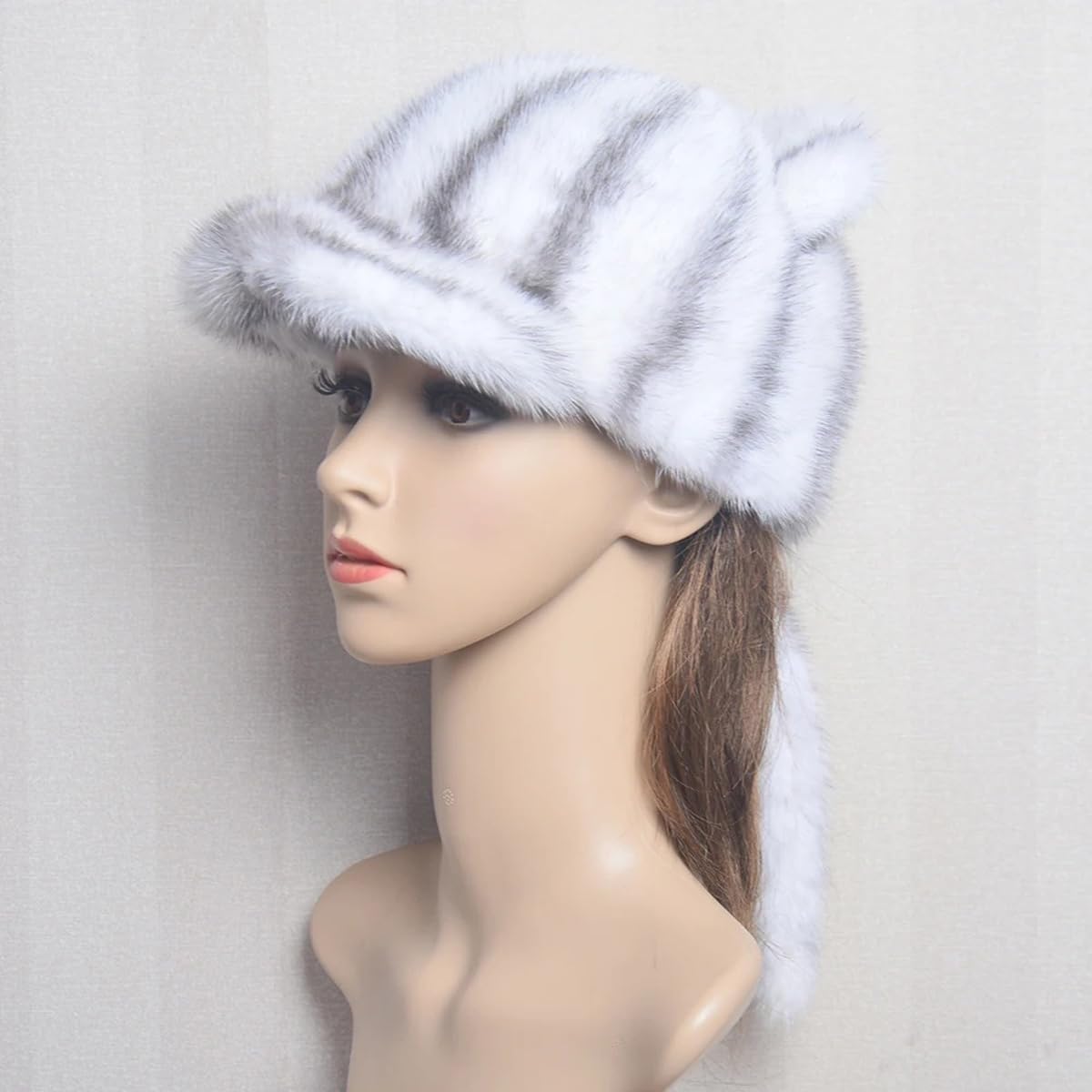 Novelty Faux Fur Raccoon Hat for Women - Plush Winter Hat with Tail & Ears, Warm Cozy Raccoon Cap for Cold Weather