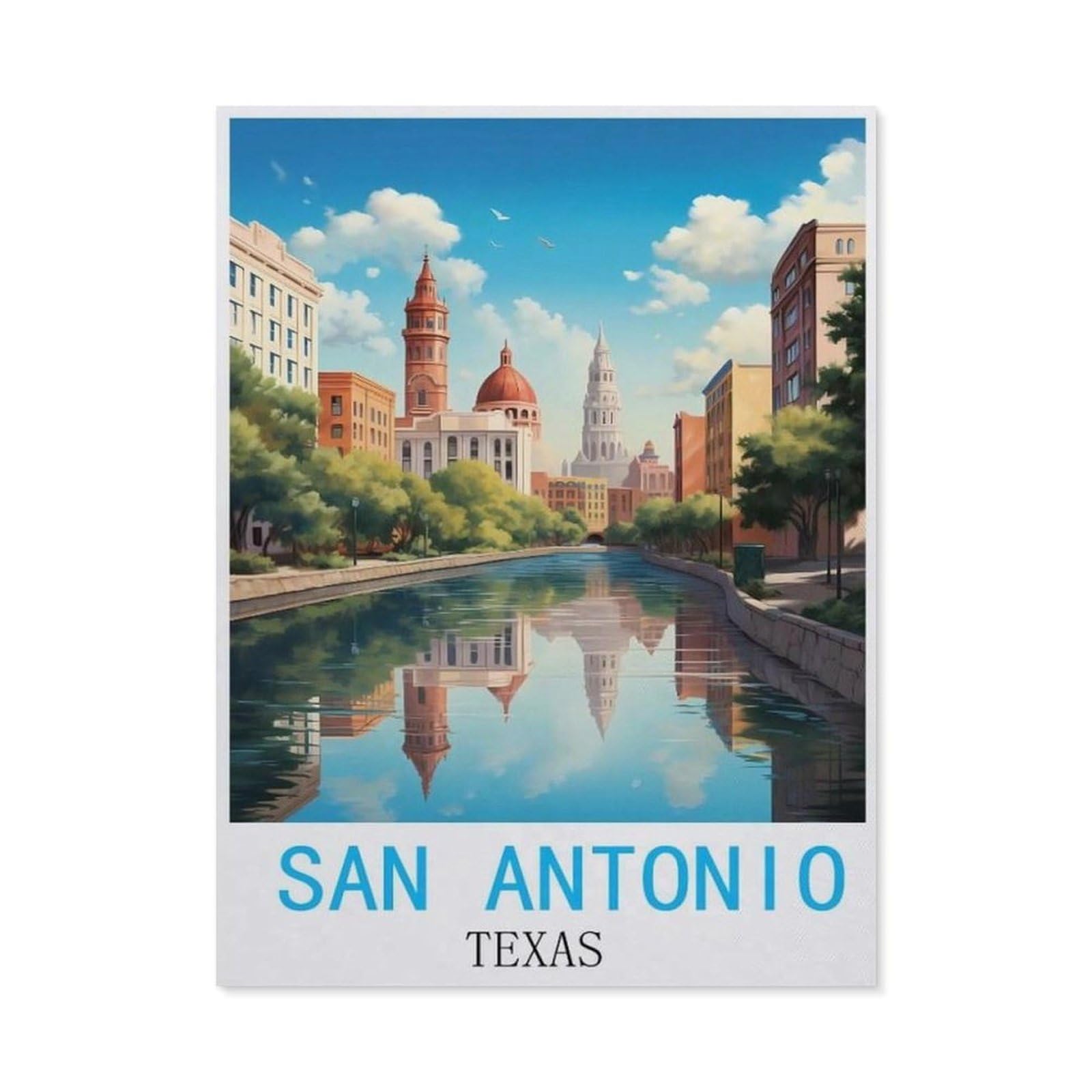 BEAYODKP 5D DIY Diamond Painting，San Antonio Texas Vintage Travel Poster，Art Living Room Wall Decoration Gift（50 x 60 cm/19.68 x 23.62 inches）-CP7