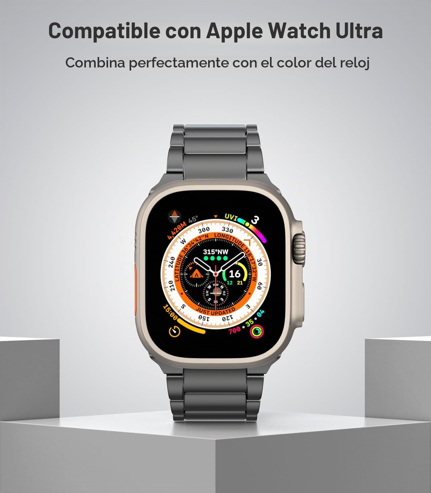 MoKo Correa de Titanio Compatible con Apple Watch Ultra 3/2/1 49mm 46mm 45mm 44mm 42mm para Hombre, Correa de Metal con Cierre de Doble Pulsador para iWatch SE3/SE2/SE Series 11 10 9 8 7 6 5 4 3 2 1
