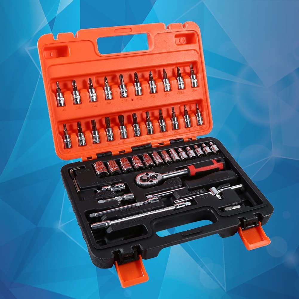 Zestaw kluczy nasadowych z grzechotką, 46 sztuk, napęd 1/10.2 cm z etui do przechowywania, trwały zestaw narzędzi do naprawy domu i samochodu