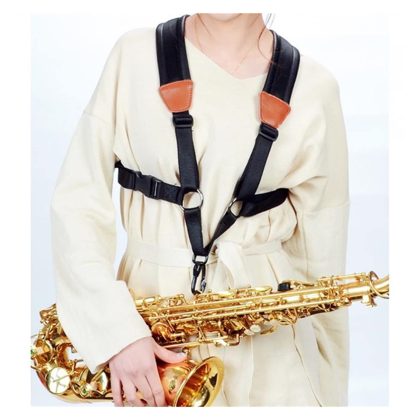 Cinturino in Vera Pelle Doppia Cinghia con Gancio in Acciaio per Sax Saxophone Saxophone Alto TENORNO Accessori per Sassofono (Color : M)