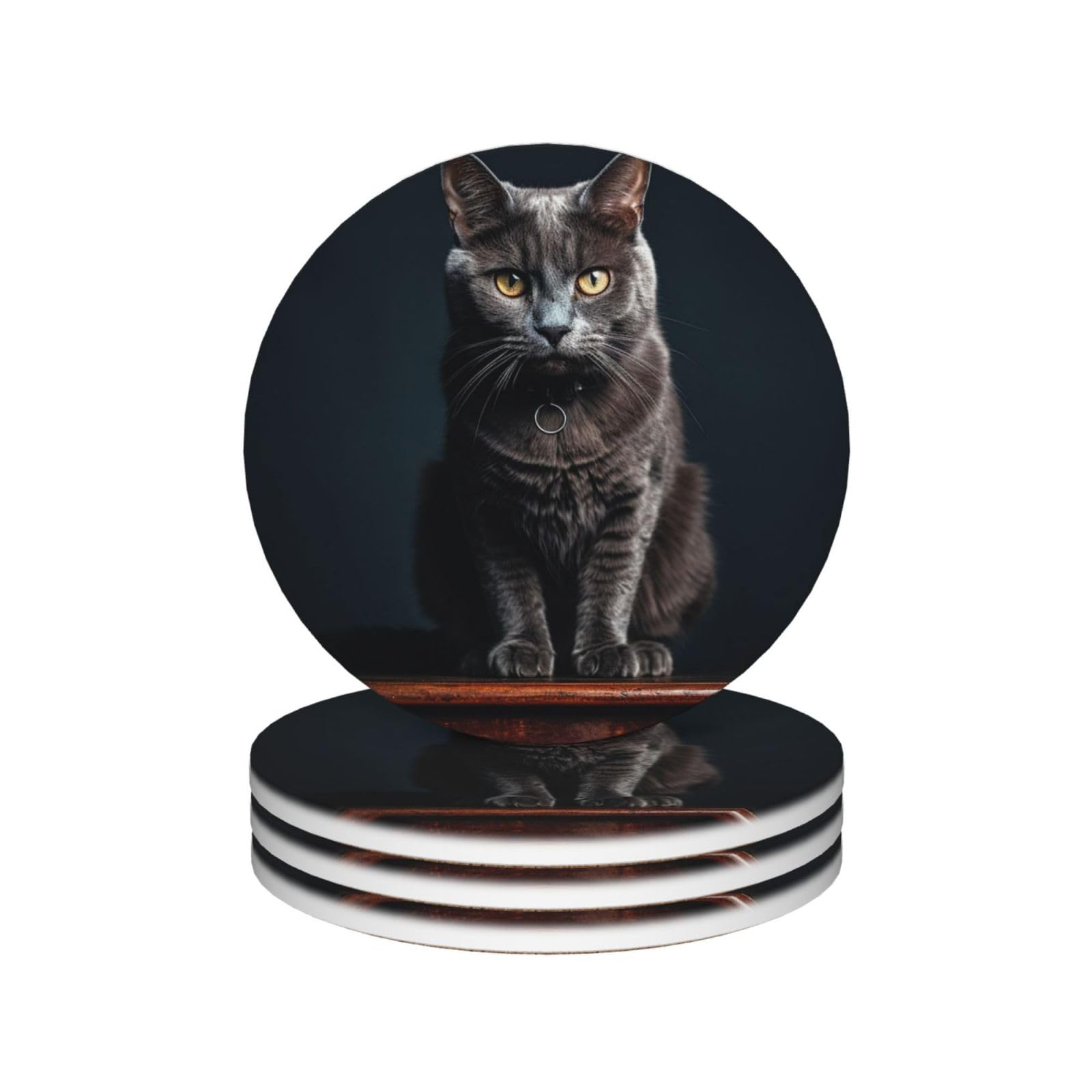 Drink Coasters Set of 4 Ceramic Coaster Cat on Table Coasters for Drinks Cups Mugs Mat Pads Absorbent Non-Slip Decorative Cup Coaster for Coffee Table Kitchen Bar Home Decor
