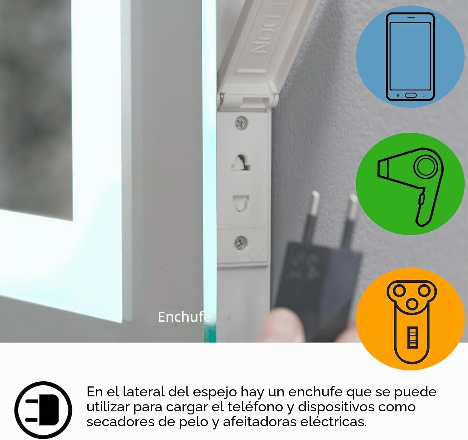 LISA Espejo de baño LED con luz iluminación 80 x 60 cm, Grande Espejo luz con Enchufe y Bluetooth, Regulable, 3 Colores iluminación Ajustable, antivaho, Espejo de Pared para baño, Inodoro, Pasillo