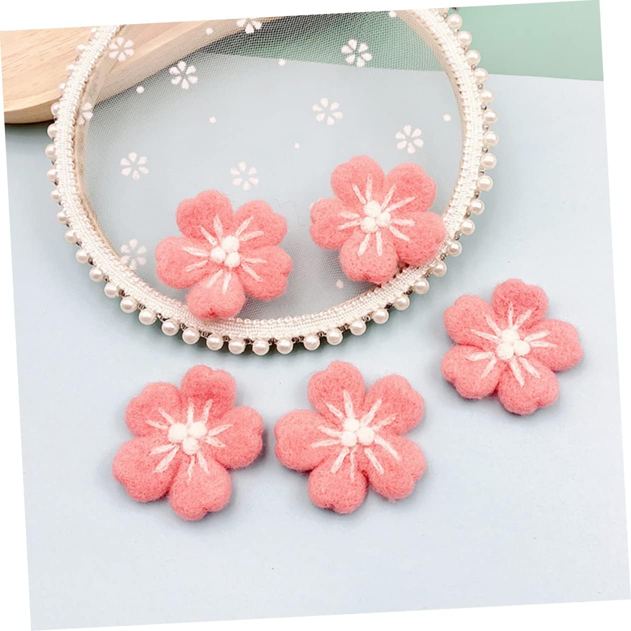 Uonlytech 10pcs Wool Felt Cherry Blossom Flower Handmade Craft Materials for Clothing Hair Accessories Hats and Photography Props Vibrant Colors Felt Material