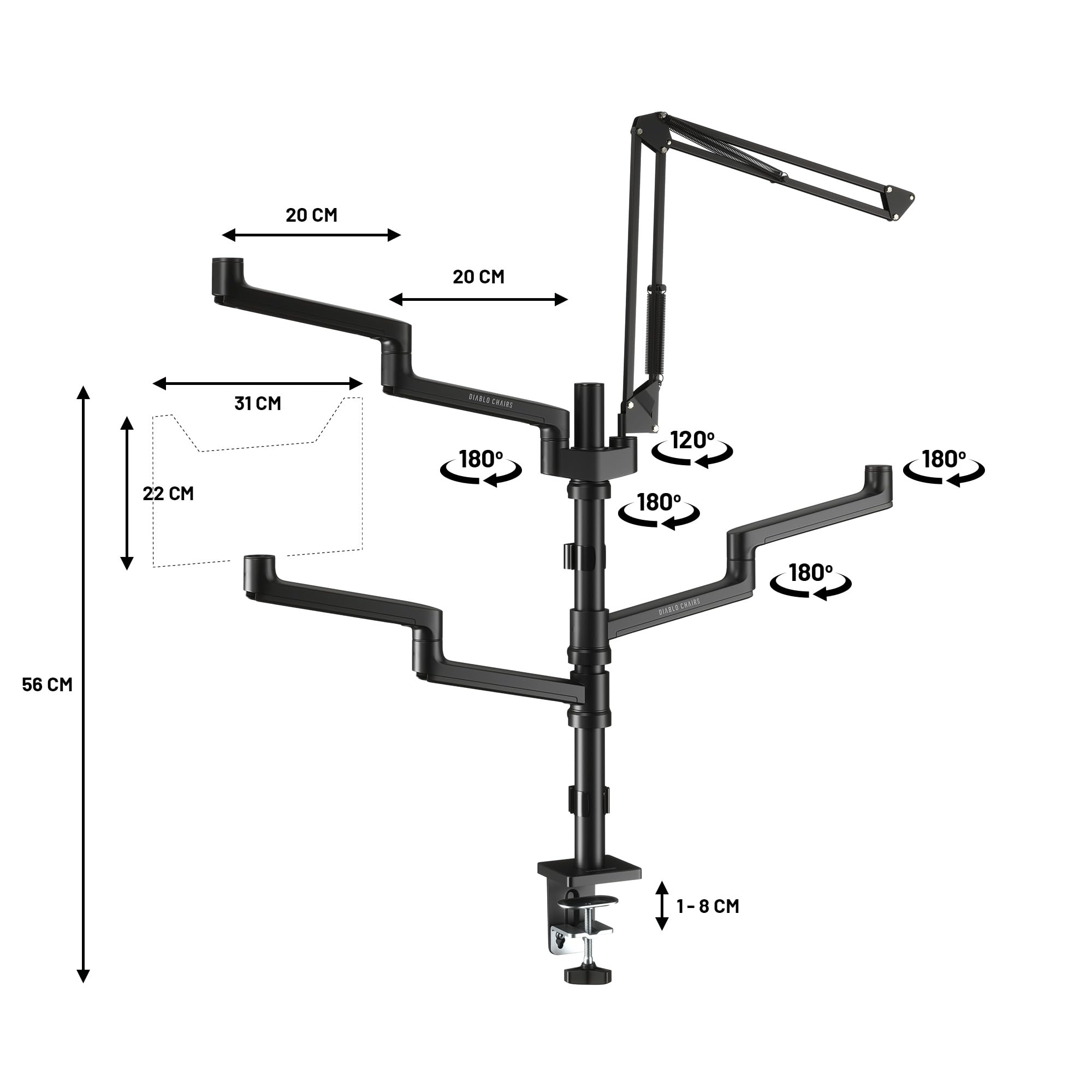 Diablo X-Stream Trípode de Mesa para Streaming | Brazo de Streaming| Soporte para transmisión en Vivo, Soporte para Cámara, teléfono móvil, micrófono, portátil, Monitor | 4 Brazos
